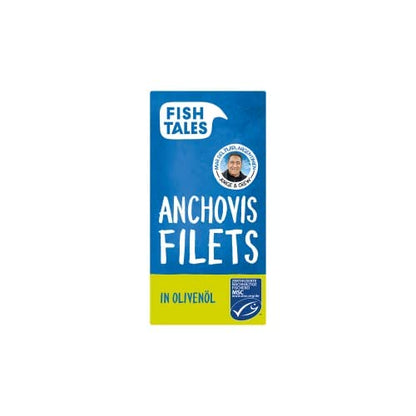 Fish Tales MSC-Anchovis-Filets Sardellen in Olivenöl - 12x 45g - aus einer nachhaltigen Anchovisfischerei schnell, einfach und lecker zubereitet, 12 stück
