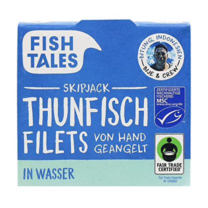Fish Tales Skipjack Thunfisch in Wasser – aus nachhaltiger MSC Angelruten-Fischerei – schnell, einfach und lecker zubereitet (Thunfisch in Wasser, 12 x 160g)
