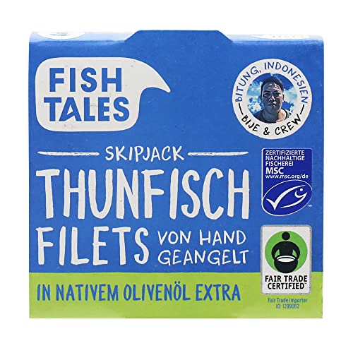 Fish Tales Skipjack - Thunfisch – aus nachhaltiger MSC Angelruten-Fischerei – schnell, einfach und lecker zubereitet (Thunfisch in Olivenöl, 12 x 142g)