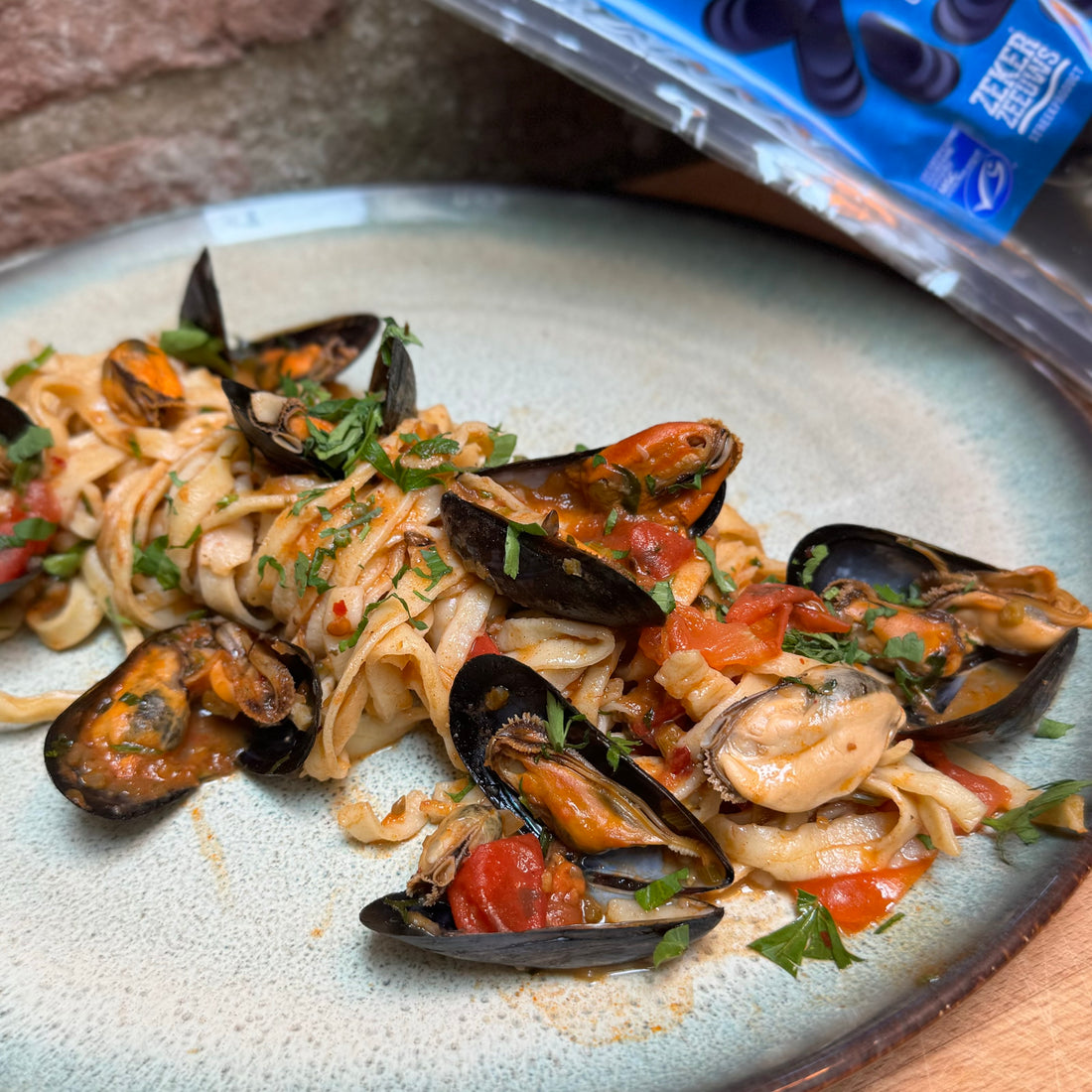 Pasta with nduja mussels