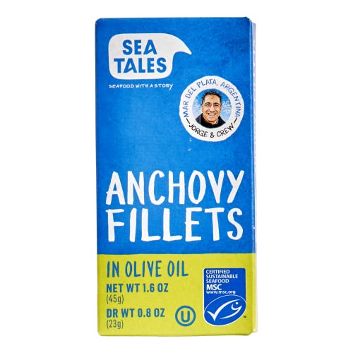 Sea Tales Anchovy Fillets in Olive Oil - Wild Caught Fish - High in Omega 3 Fatty Acids - Gluten Free - High Protein Food - Sustainably Caught - Keto Diet Friendly - I.6 oz trays - (12 Pack)