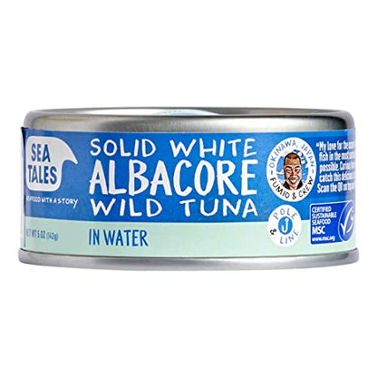 Sea Tales Solid White Albacore Canned Tuna in Water - 100% Pole & Line Wild Sustainably Caught - Gluten Free - High Protein Food - Keto Friendly - 5 oz. Cans (Pack of 12)