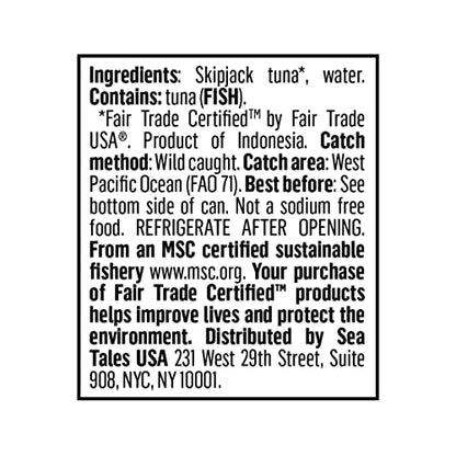 Sea Tales Solid Light Skipjack Canned Tuna in Water - No Salt Added - 100% Pole & Line Wild Sustainably Caught - BPA Free - High Protein Food - Keto Friendly - 5 oz. Cans (Pack of 12)