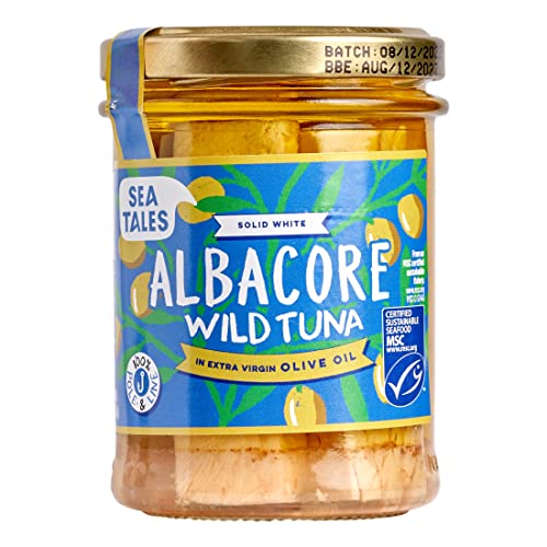 Sea Tales Albacore Fillets in Extra Virgin Olive Oil in Jar - 100% Pole & Line Wild Sustainably Caught - High Protein Food - Keto Friendly - 7 oz. Jars (Pack of 6)