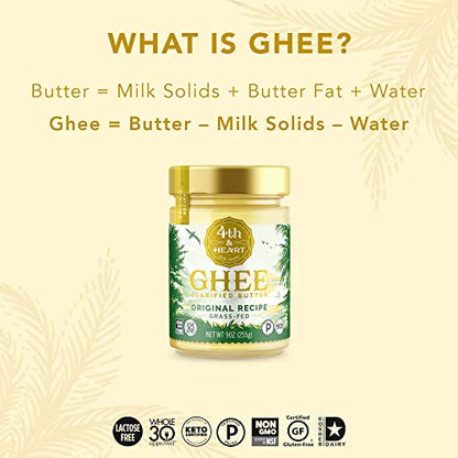 4th & Heart Original Grass-Fed Ghee, 9 Ounce, Keto, Pasture Raised, Lactose and Casein Free, Certified Paleo