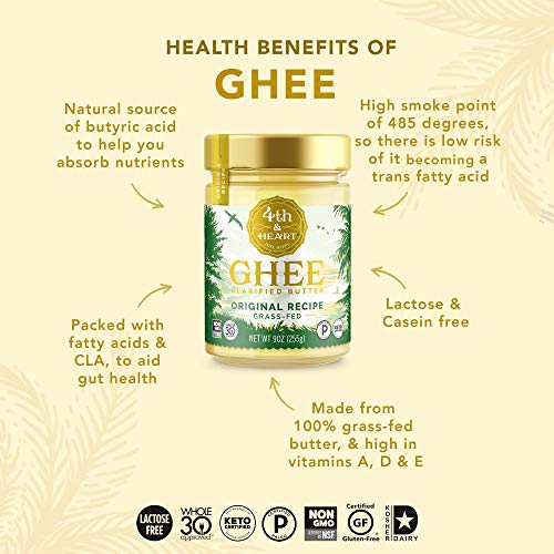 4th & Heart Original Grass-Fed Ghee, 9 Ounce, Keto, Pasture Raised, Lactose and Casein Free, Certified Paleo