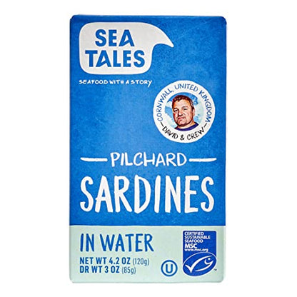 Sea Tales Pilchard Sardines in Water - Gluten Free - MSC Certified Sustainably Wild Caught Non-GMO Seafood - 4.2 oz tray (pack of 12)