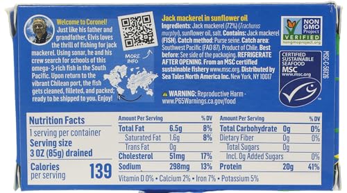 Sea Tales Jack Mackerel Fillets in Olive Oil - MSC Certified - Sustainably Wild Caught Non-GMO Seafood - 4.4 Ounce Cans - Pack of 12
