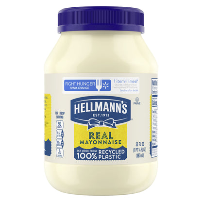 Hellmann's Mayonnaise Real Mayo 1 ct For A Creamy Sandwich Spread or Condiment Rich in Omega-3 ALA, Gluten Free 30 oz