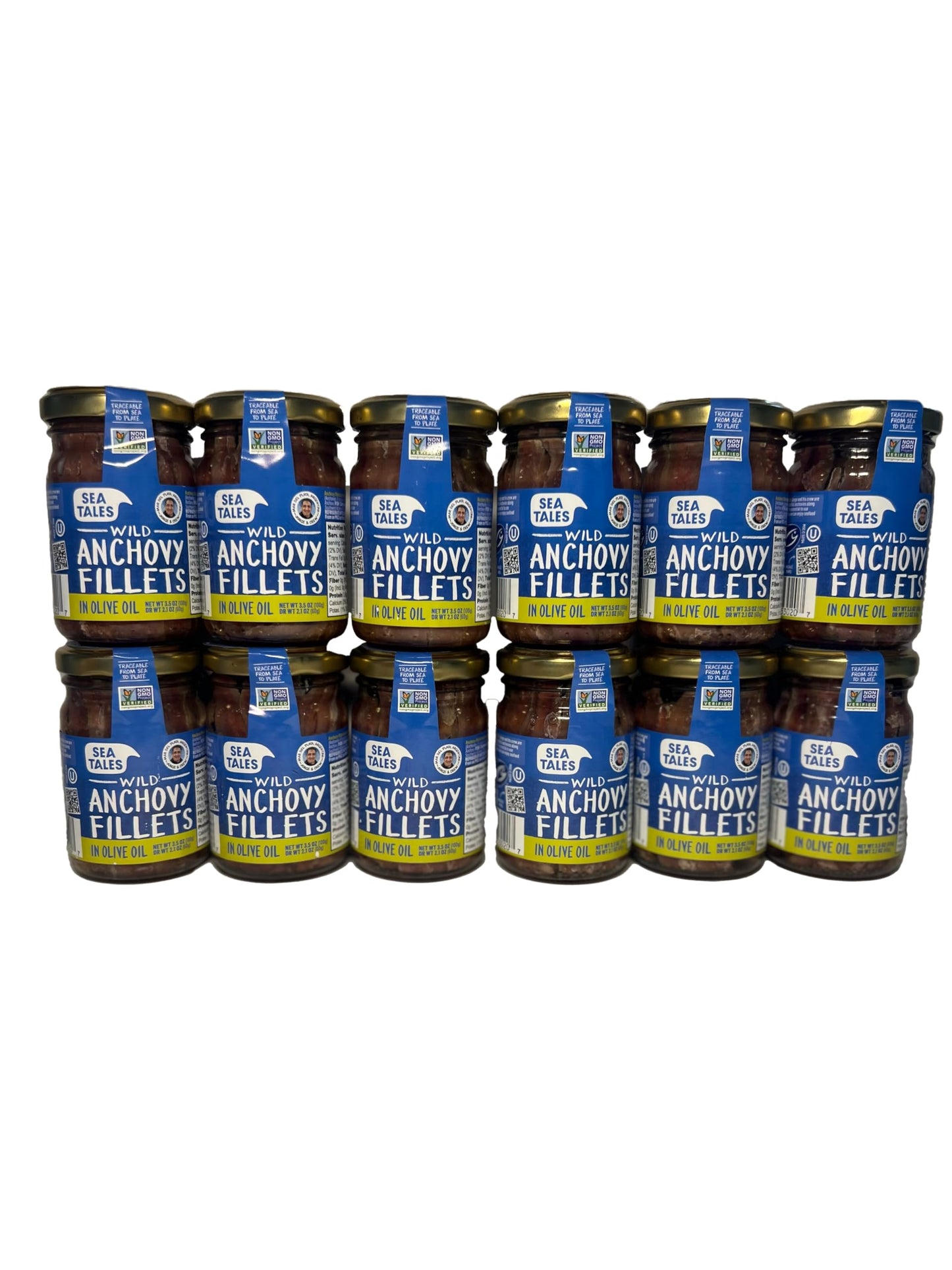 Sea Tales Anchovy Fillets in Olive Oil - Jar - Wild Caught Fish - High in Omega 3 Fatty Acids - Gluten Free - High Protein Food - Sustainably Caught - Keto Diet Friendly - 3.5 oz - (12 Pack)